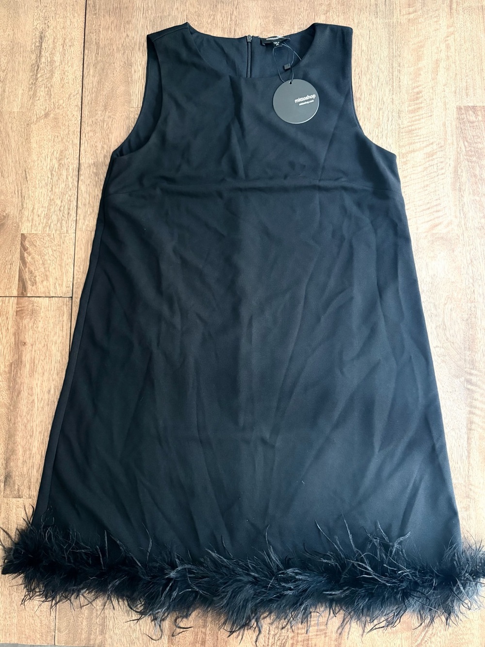 mittoshop Black Sleeveless Mini Dress with Feather Hem (NEW)